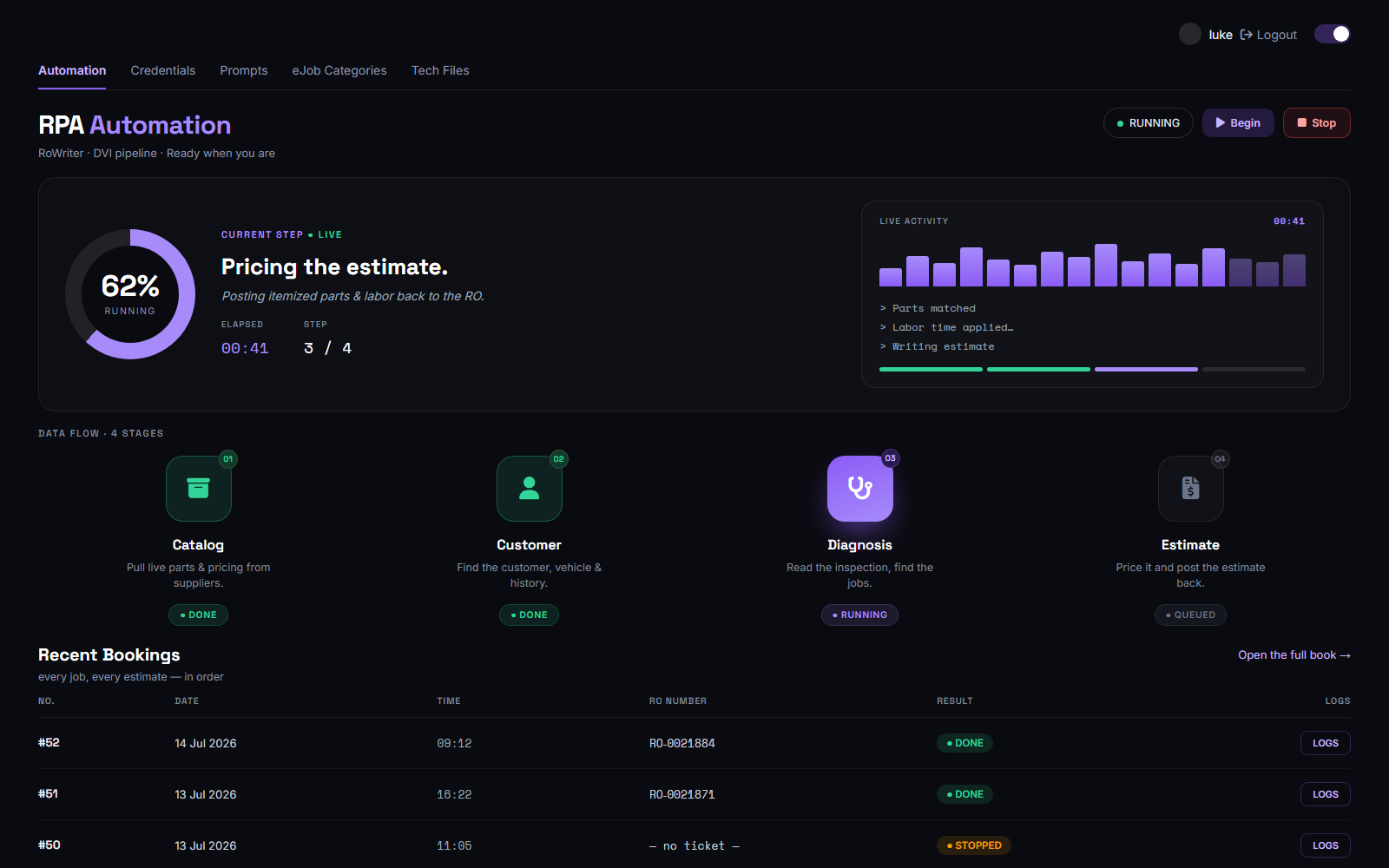 AI Estimate Builder — RPA pipeline pricing an estimate and posting it back to the RO